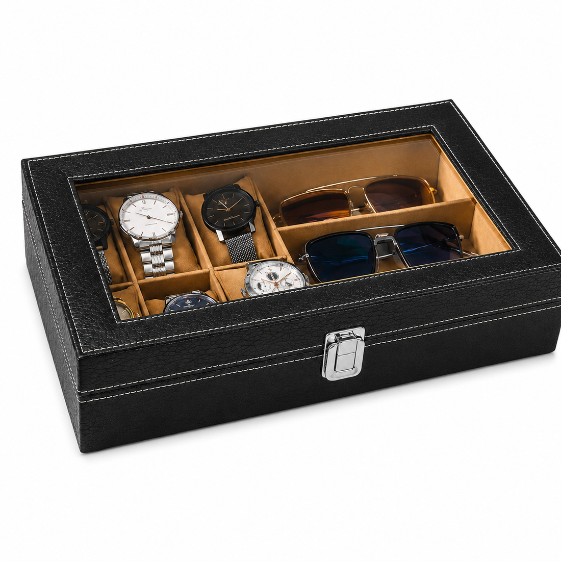 Valetra 6-Slot Watch & 2-Slot Sunglasses Organizer Box – Black