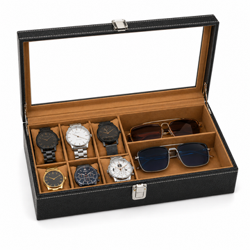 Valetra 6-Slot Watch & 2-Slot Sunglasses Organizer Box – Black
