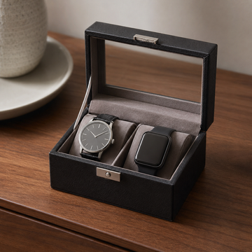 Luxury 2-Slot Watch Storage Box with Glass Display Lid