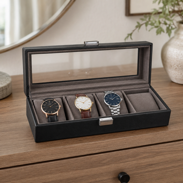 Luxury 4-Slot Watch Storage Box with Glass Display Lid