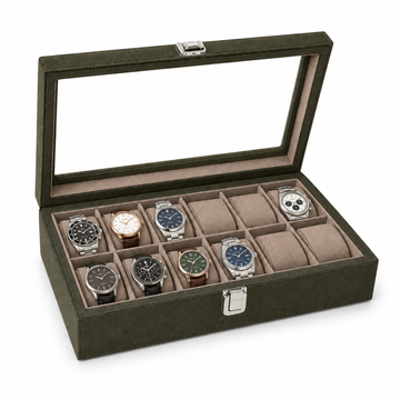 Valetra Luxury 12-Slot Watch Box Organizer with Display Lid – Olive Green