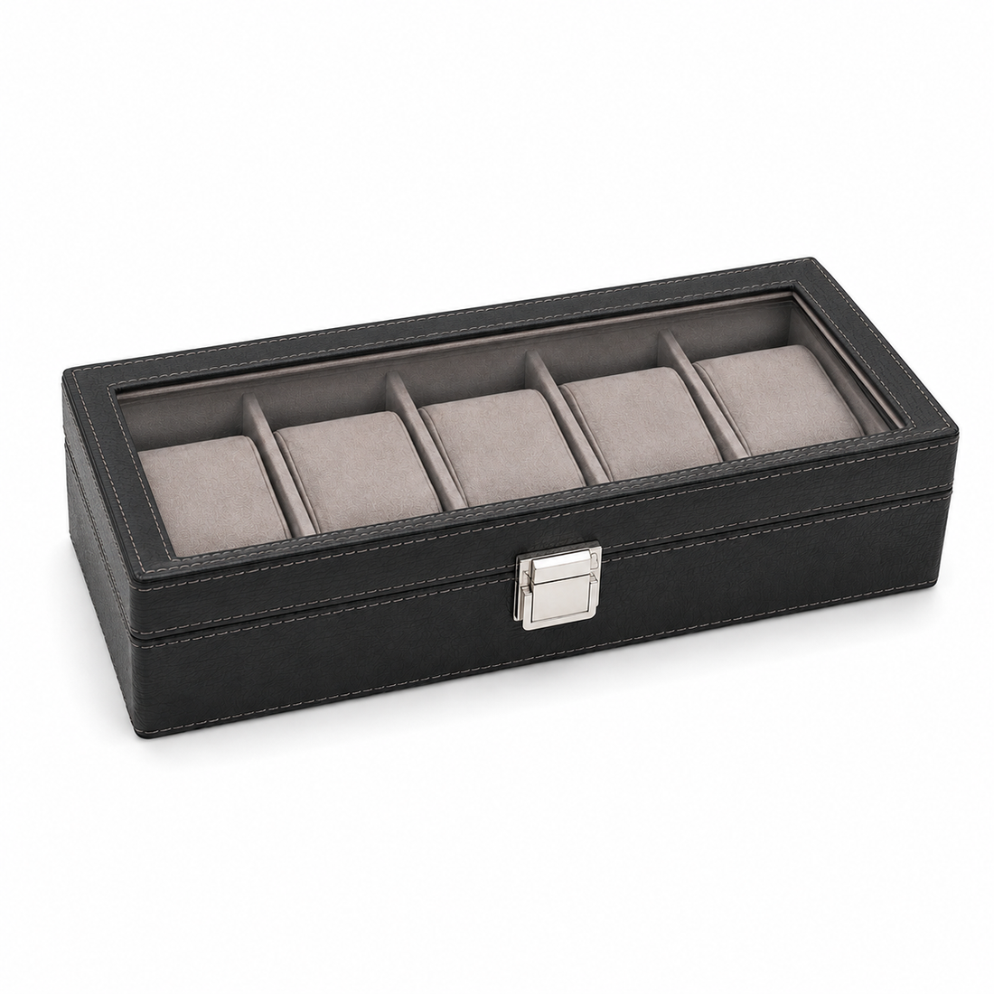 Valetra Classic 5-Slot Watch Box with Clear Display Lid – Black