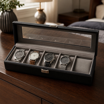 Luxury 5-Slot Watch Storage Box with Glass Display Lid