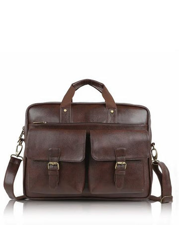Vintage Leather Laptop Messenger Bag | Business Briefcase with Dual Front Pockets